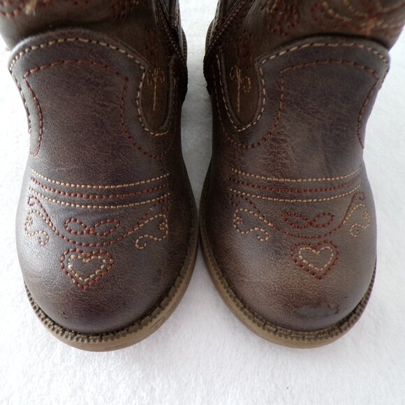 Heart, Flower Stitched Toddler Western Cowgirl Cowboy Boots, Side Zip Girly GUC - Picture 2 of 8